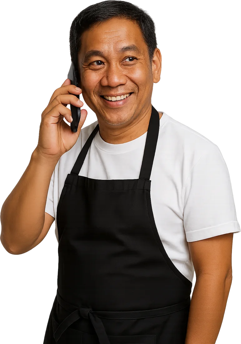 เจ้าของร้านอาหารคุยโทรศัพท์