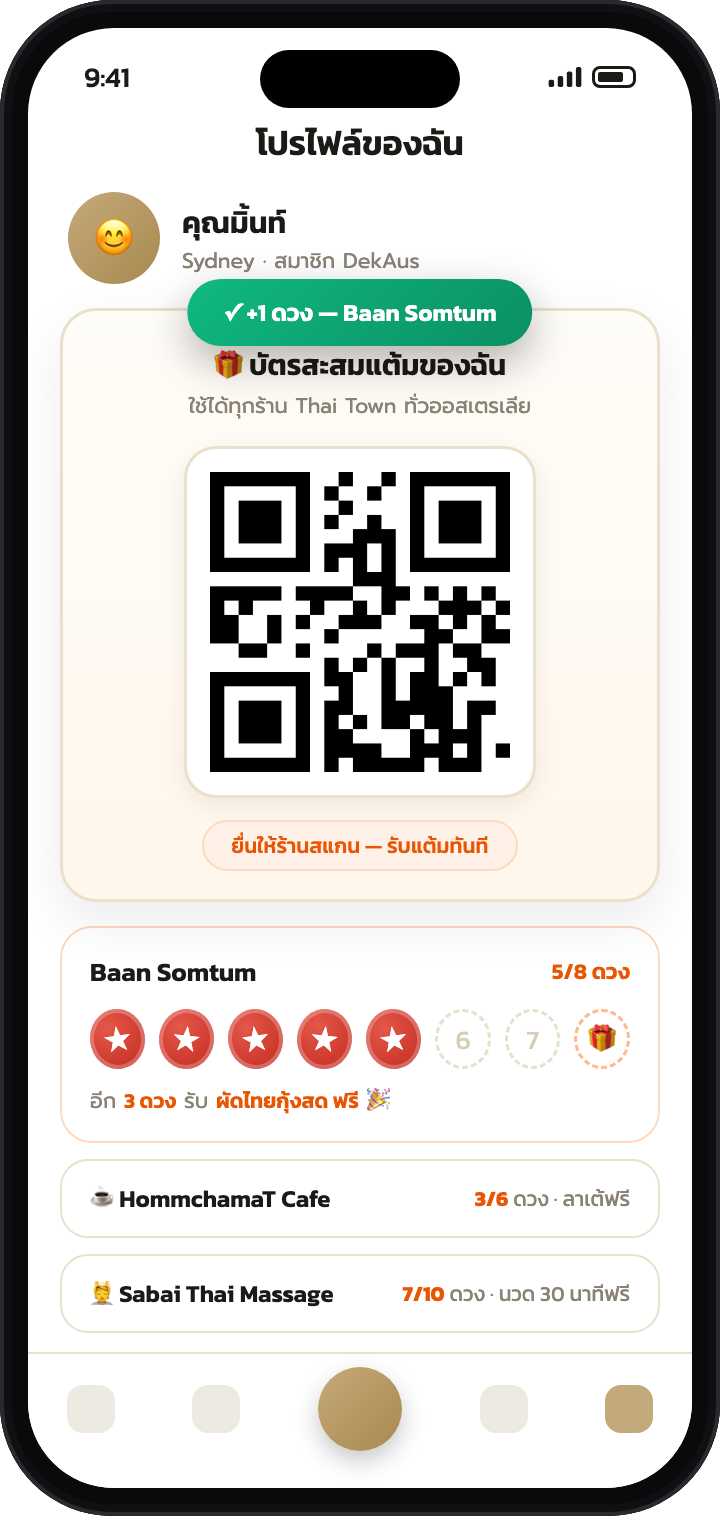 QR สะสมแต้มในโปรไฟล์แอป DekAus